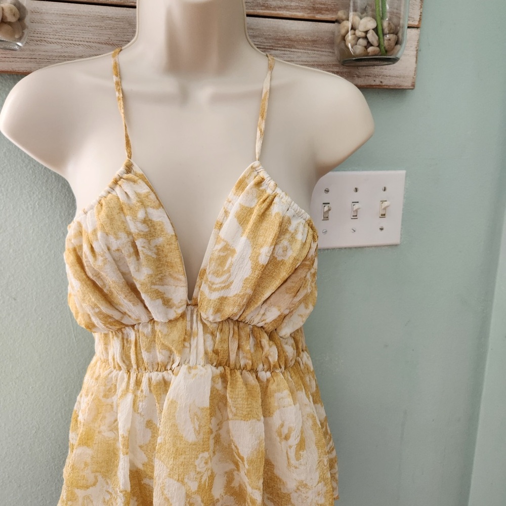 Floral  Yellow and White Tank Top with Empire Waist